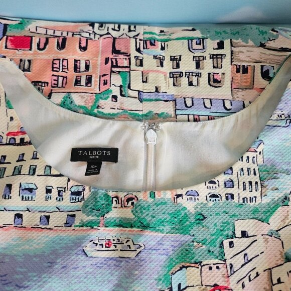 Talbots Sleeveless Shift Dress 10P Scenic Village Italy City Lined Prep Cruise - Picture 7 of 10